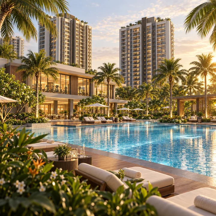 Prestige Falcon City Reserve resort-style swimming pool and sun deck, artist's impression